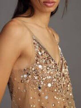 By Anthropologie Embellished Shine Cami Gold XS/S  NWOT